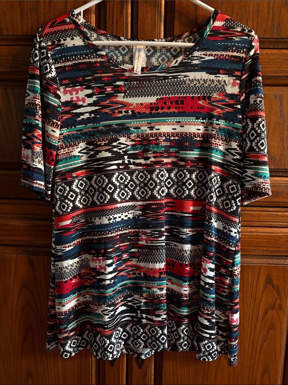 Aztec-Print Short Sleeve Tee in Multicolor by